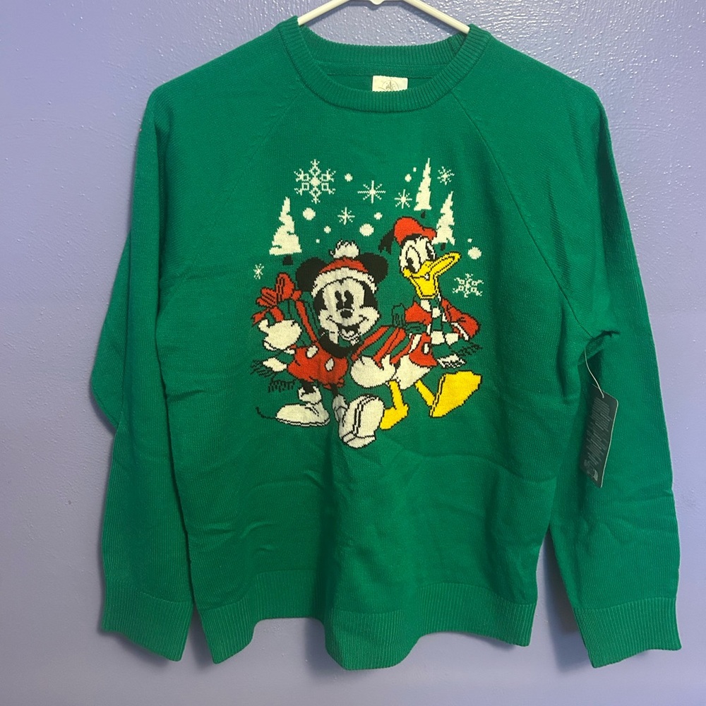 Disney Green Holiday Sweater with Mickey and Donald